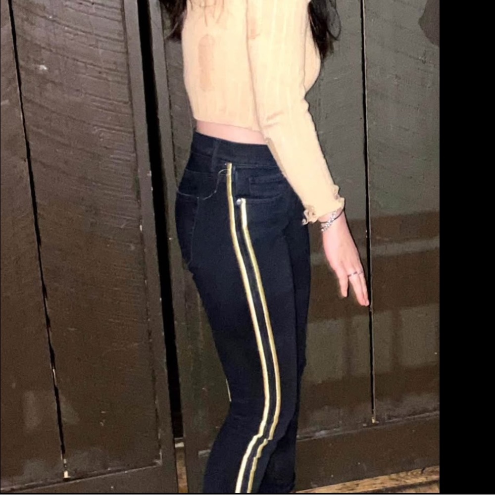 LOFT|Ann Taylor,  Black Jeans + Gold Stripes